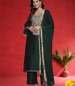 Ethnic Motifs Embroidered Thread Work Straight Kurta With Trousers & Dupatta
