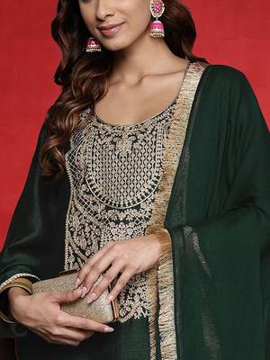 Ethnic Motifs Embroidered Thread Work Straight Kurta With Trousers & Dupatta 2