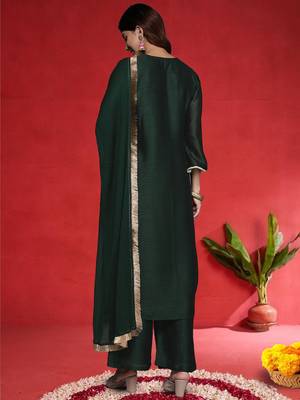 Ethnic Motifs Embroidered Thread Work Straight Kurta With Trousers & Dupatta 5