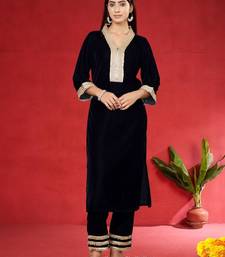 Floral Embroidered Velvet Zari Straight Kurta With Trousers & Dupatta