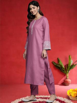 Embroidered Thread Work Round Neck Straight Kurta With Trousers & Dupatta 4