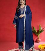 Women Ethnic Motifs Embroidered Kurta with Trouser & Dupatta