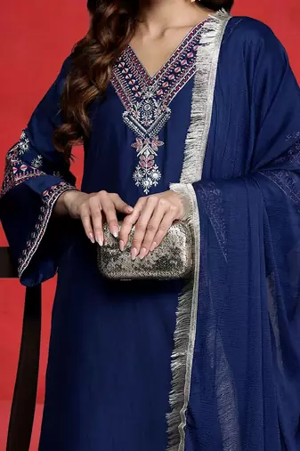 Women Ethnic Motifs Embroidered Kurta with Trouser & Dupatta