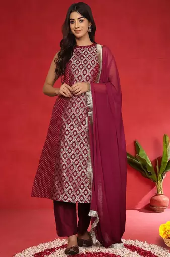 Women Ethnic Motifs Woven Design Kurta with Trouser & Dupatta