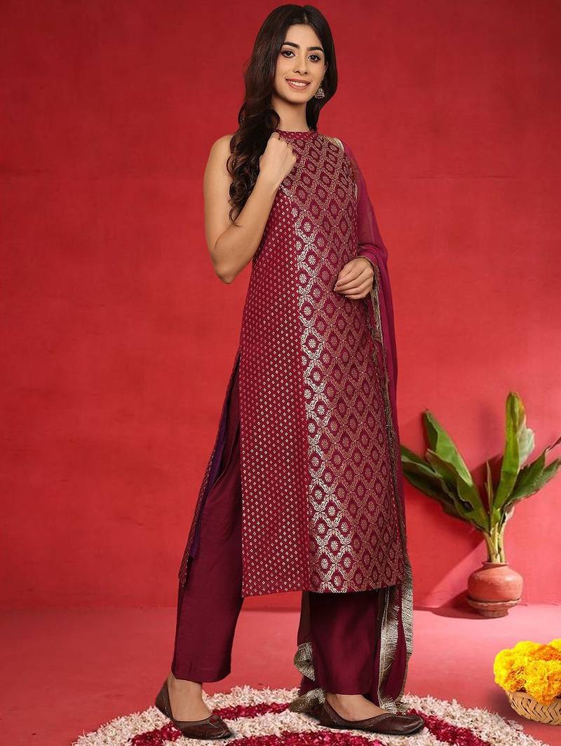 Women Ethnic Motifs Woven Design Kurta with Trouser & Dupatta