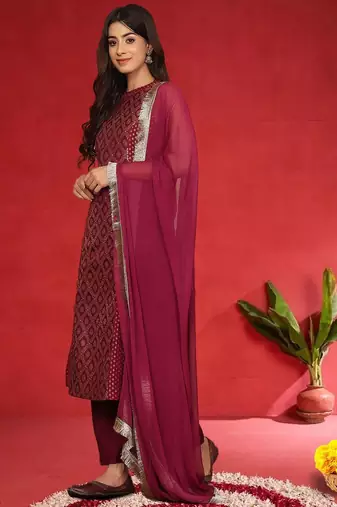 Women Ethnic Motifs Woven Design Kurta with Trouser & Dupatta