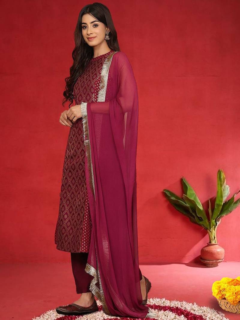 Women Ethnic Motifs Woven Design Kurta with Trouser & Dupatta