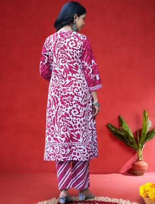 Floral Printed Thread Work Straight Kurta With Trousers & Dupatta 4