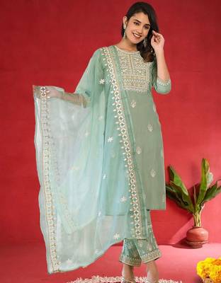Women Ethnic Motifs Embroidered Kurta with Trouser & Dupatta 1