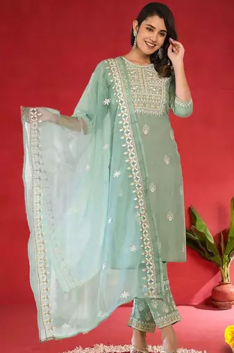 Women Ethnic Motifs Embroidered Kurta with Trouser & Dupatta