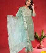 Women Ethnic Motifs Embroidered Kurta with Trouser & Dupatta