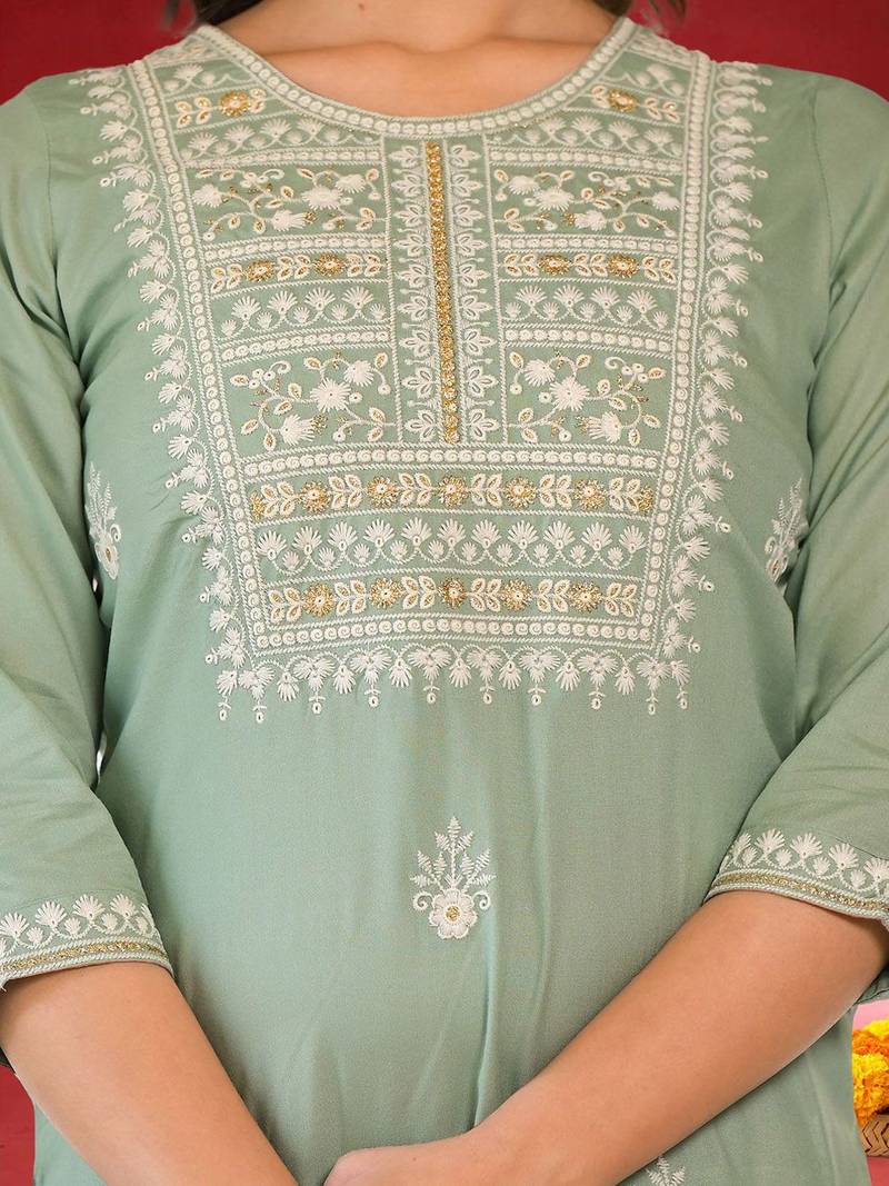 Women Ethnic Motifs Embroidered Kurta with Trouser & Dupatta