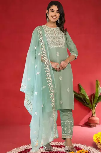 Women Ethnic Motifs Embroidered Kurta with Trouser & Dupatta