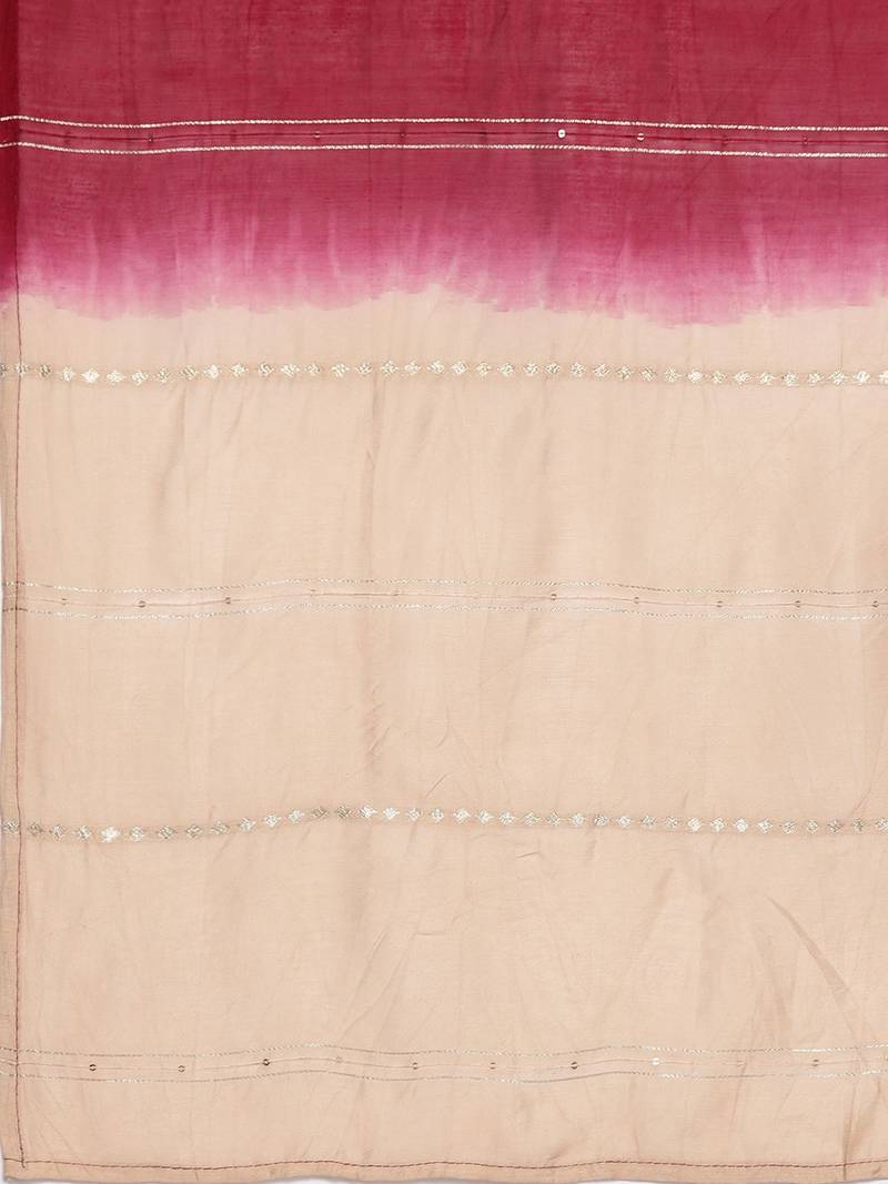 Ethnic Motifs Embroidered V-Neck Zari Straight Kurta With Trousers & Dupatta