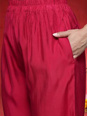 Floral Embroidered Mirror Work Straight Kurta With Trousers & Dupatta 3