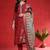 Floral Embroidered Notch Neck Mirror Work Straight Kurta With Trouser And Dupatta