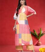 Geometric Printed V-Neck Straight Kurta With Trousers
