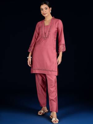 Floral Yoke Design Square Neck Beads And Stones Kurta With Salwar 1