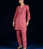 Floral Yoke Design Square Neck Beads And Stones Kurta With Salwar