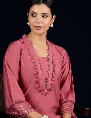 Floral Yoke Design Square Neck Beads And Stones Kurta With Salwar 2