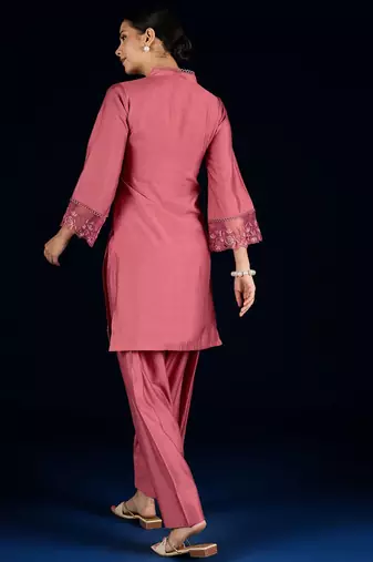 Floral Yoke Design Square Neck Beads And Stones Kurta With Salwar
