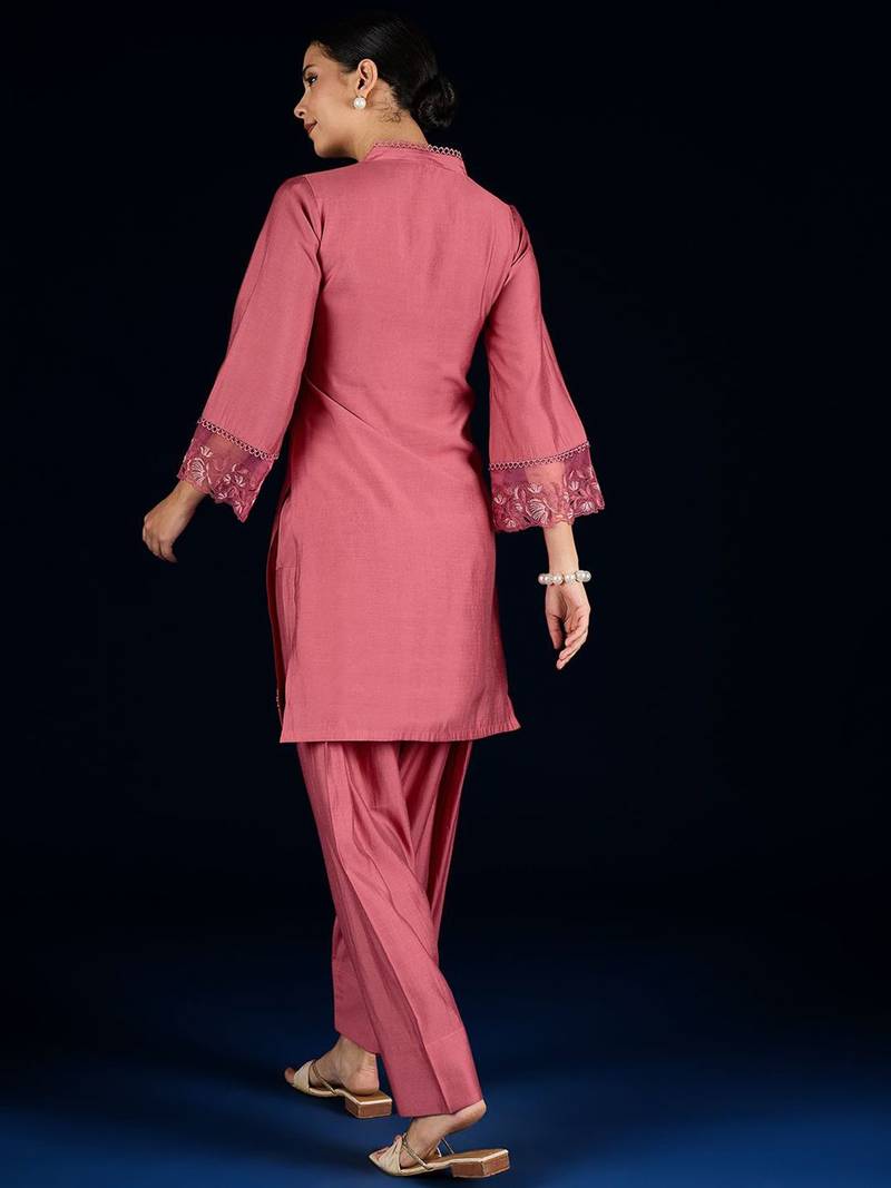 Floral Yoke Design Square Neck Beads And Stones Kurta With Salwar