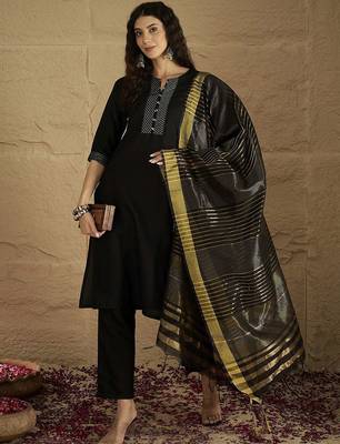 Women Striped Self Design Kurta with Trouser & Dupatta 1
