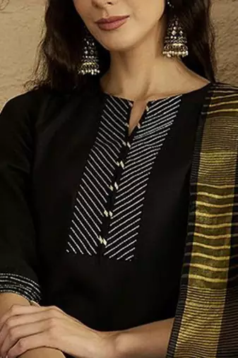 Women Striped Self Design Kurta with Trouser & Dupatta