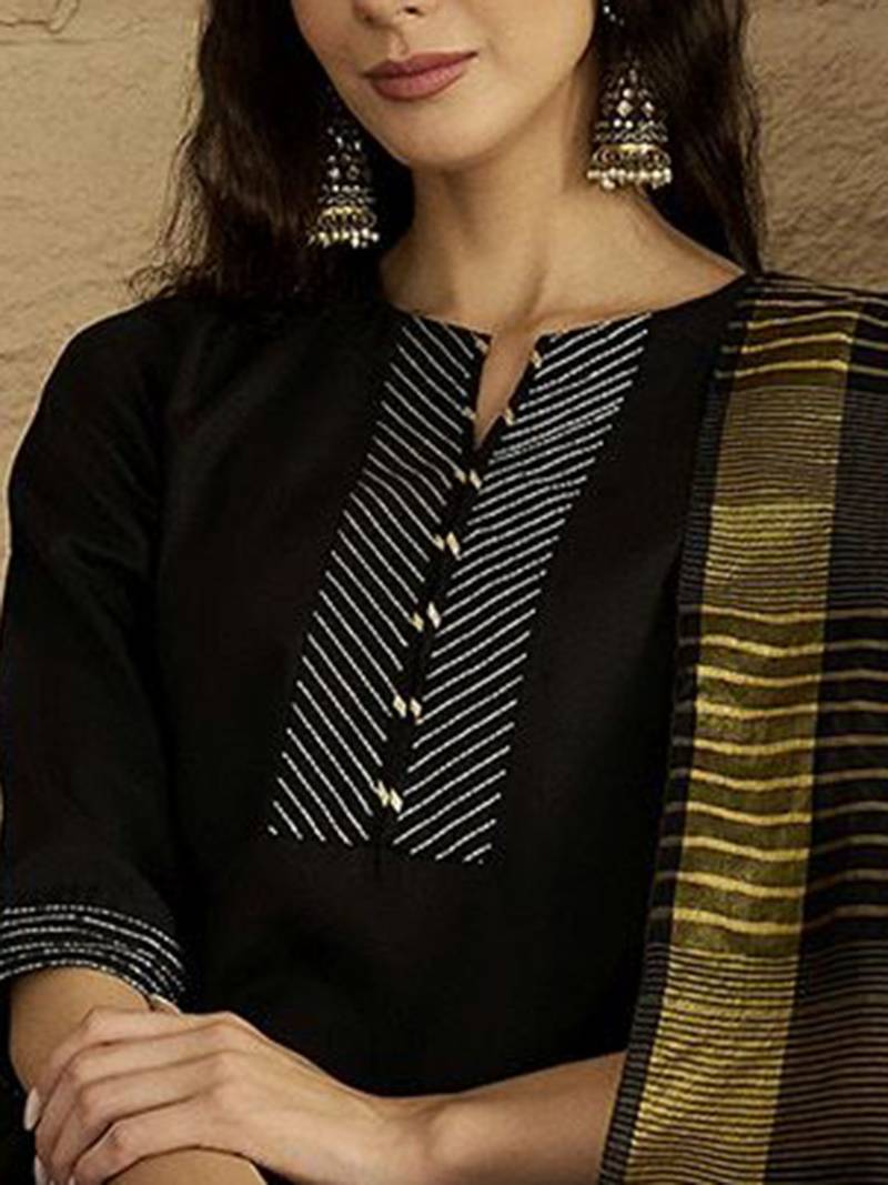 Women Striped Self Design Kurta with Trouser & Dupatta