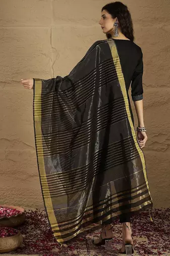 Women Striped Self Design Kurta with Trouser & Dupatta