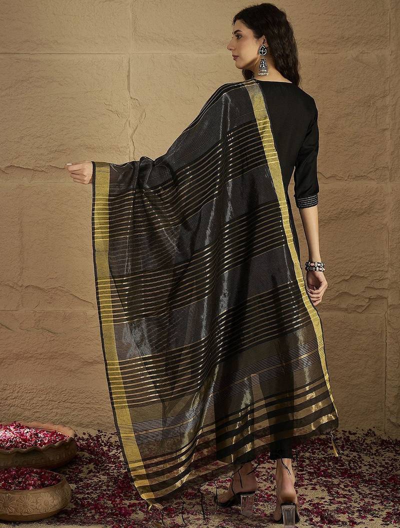 Women Striped Self Design Kurta with Trouser & Dupatta