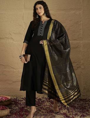 Women Striped Self Design Kurta with Trouser & Dupatta 7