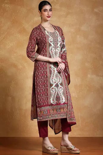Women Ethnic Motifs Printed Cotton Kurta with Trouser & Dupatta