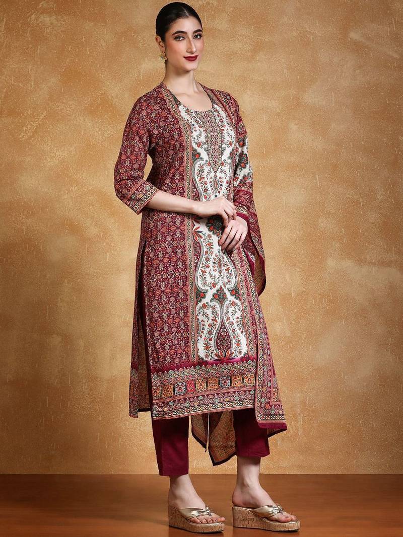 Women Ethnic Motifs Printed Cotton Kurta with Trouser & Dupatta