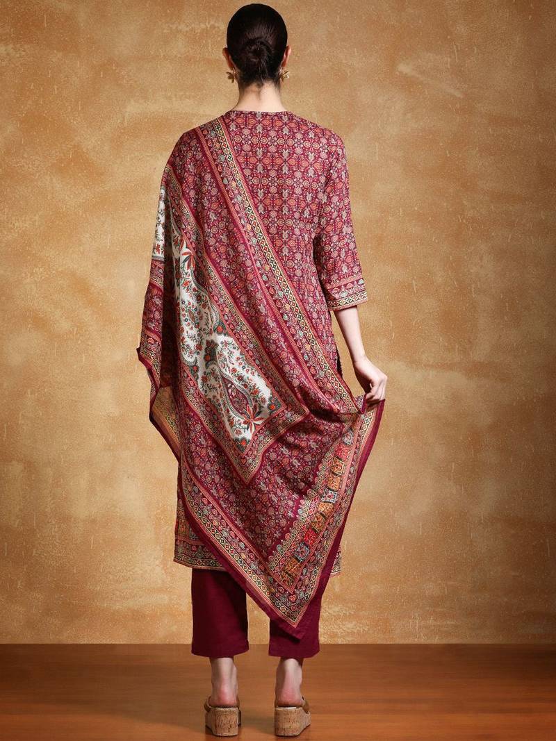 Women Ethnic Motifs Printed Cotton Kurta with Trouser & Dupatta