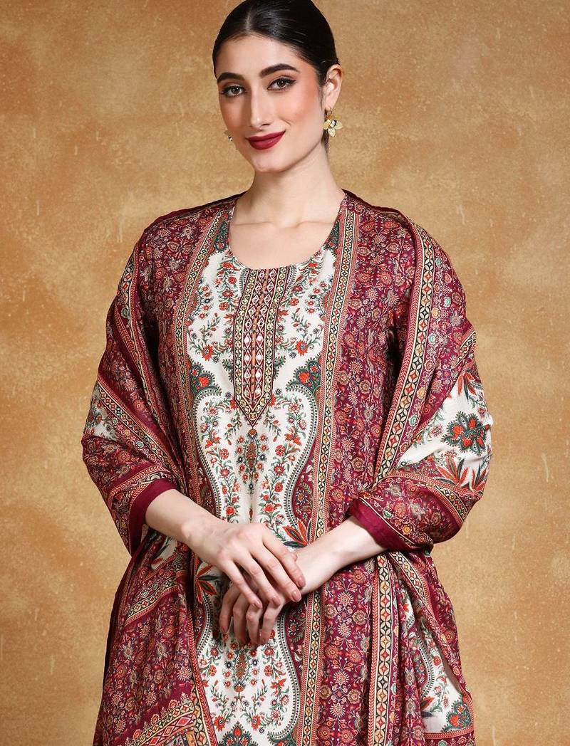 Women Ethnic Motifs Printed Cotton Kurta with Trouser & Dupatta