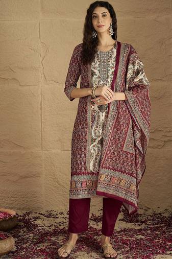 Women Printed Pure Cotton Kurta with Trousers & Dupatta