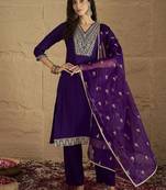 Floral Yoke Design V-Neck Straight Kurta With Trousers And Dupatta