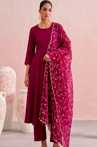 Women Anarkali Kurta with Trousers & Dupatta
