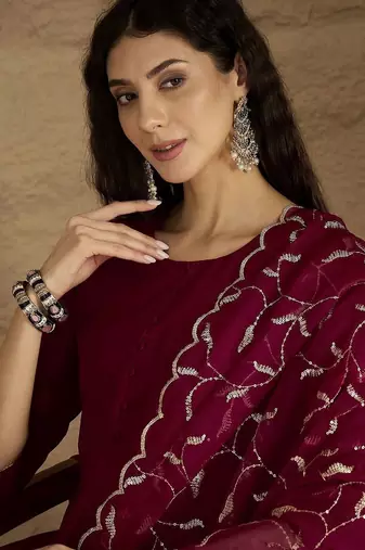 Women Anarkali Kurta with Trousers & Dupatta