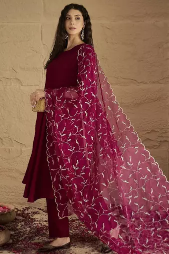 Women Anarkali Kurta with Trousers & Dupatta