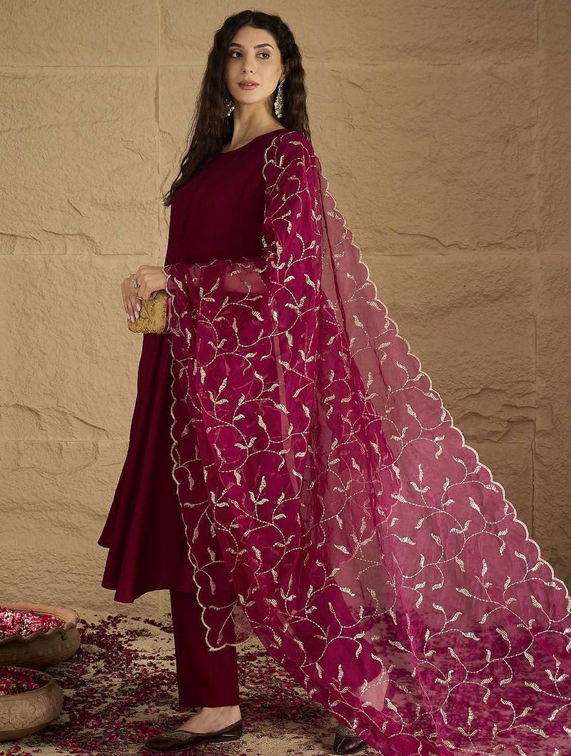 Women Anarkali Kurta with Trousers & Dupatta