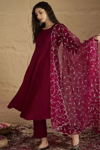 Women Anarkali Kurta with Trousers & Dupatta