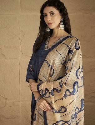Floral Printed Beads And Stones Chanderi Cotton Kurta With Trousers & Dupatta 2