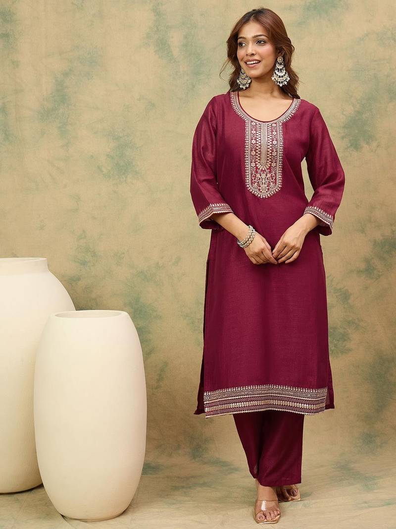 Yoke Design Ethnic Motifs Straight Kurta With Trousers & Dupatta