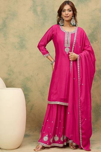 Women Ethnic Motifs Yoke Design Regular Kurta With Sharara & Dupatta