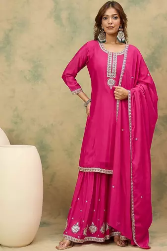 Women Ethnic Motifs Yoke Design Regular Kurta With Sharara & Dupatta
