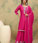 Women Ethnic Motifs Yoke Design Regular Kurta With Sharara & Dupatta
