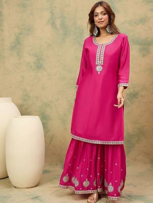 Women Ethnic Motifs Yoke Design Regular Kurta With Sharara & Dupatta 5