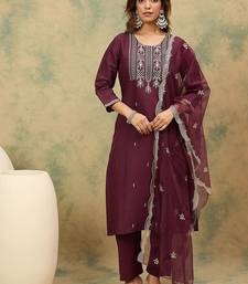 Yoke or Border Embroidered Zari Straight Kurta With Trousers & Dupatta